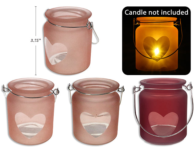 Valentines Frosted Candle Holder Lantern