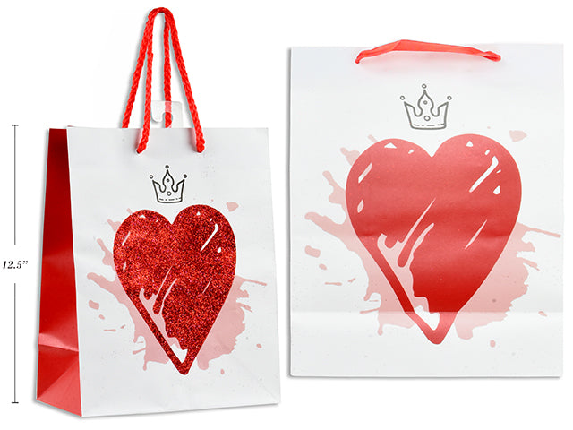 Valentines Matte Red And Black Glitter Gift Bag Large