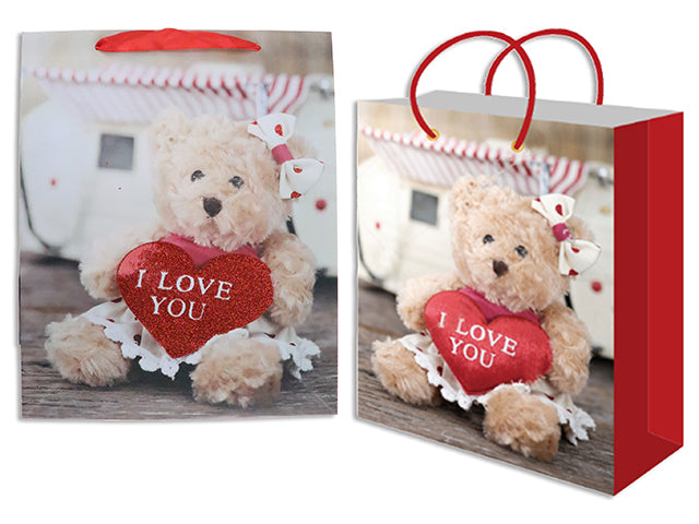 Valentines Matte Photographic Bear Glitter Gift Bag Medium