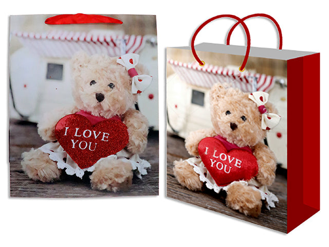 Valentines Matte Photographic Bear Glitter Gift Bag Large
