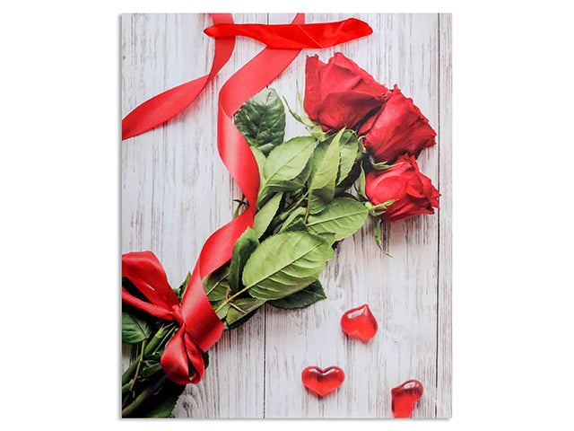 Valentines Matte Red Roses Bouquet Gift Bag Jumbo