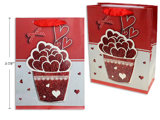 Valentines Matte Glitter Heart Gift Bag Small