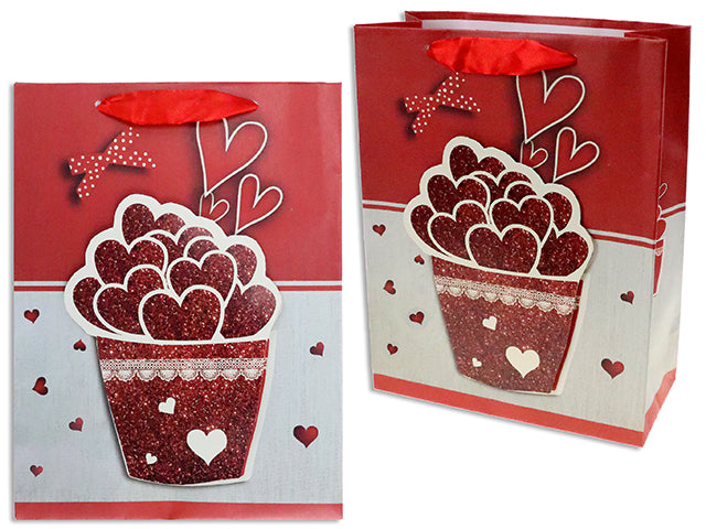 Valentines Matte Glitter Heart Gift Bag Large