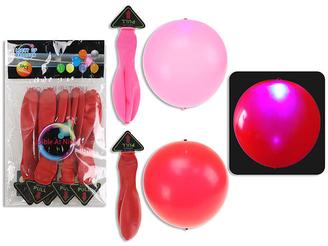 5pk 12in B/O LED L/U Col.Changing Balloons. 2 Asst.Cols: Red / Pink. Pbh.