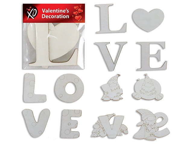 4pk 5.9in V'tine Decor Your Own LOVE Wooden Decoration. 3 Asst.Styles. Pbh.