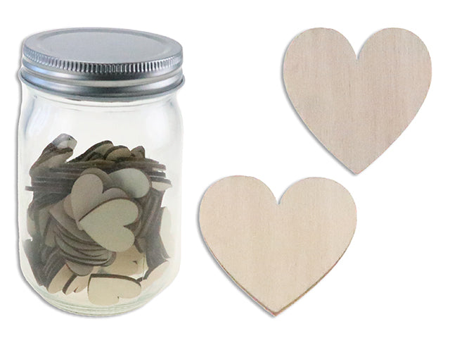 Valentines Glass Mason Jar With 100 Wooden Hearts