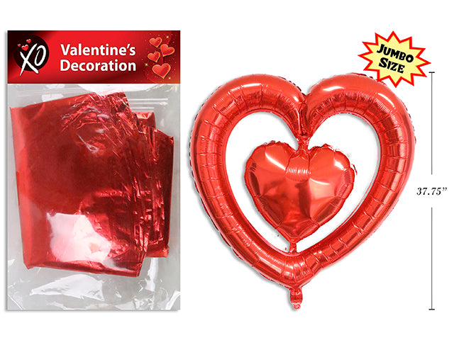 36.25in x 37.75in V'tine Double Heart Mylar Balloon. Helium Quality. Polybag w/Insert.