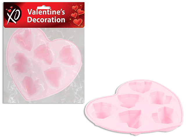 8in 6-Cavity V'tine Hearts Silicone Baking / Chocolate Mold. Pbh.