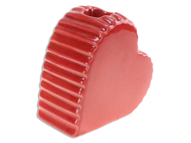 3.25in V'tine Ribbed Heart Ceramic Candle Holder.