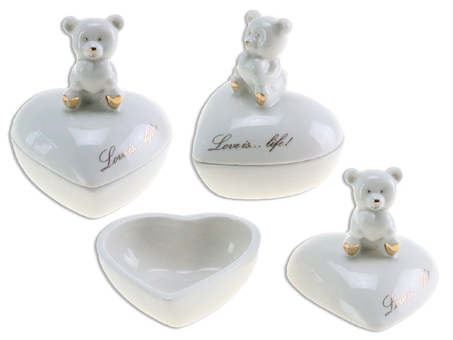 3-7/8in Ceramic White Bear w/Gold Accent Jewelry Box.