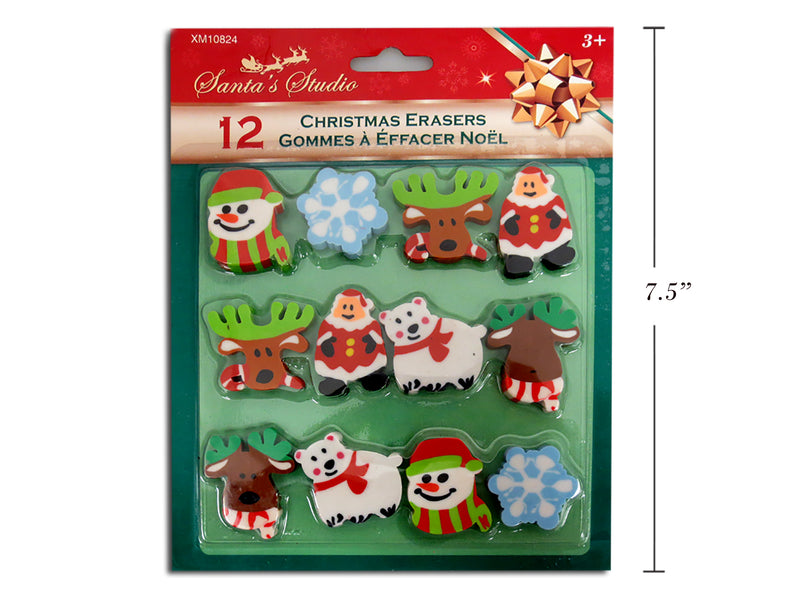 Christmas Die Cut Eraser 12 Pack