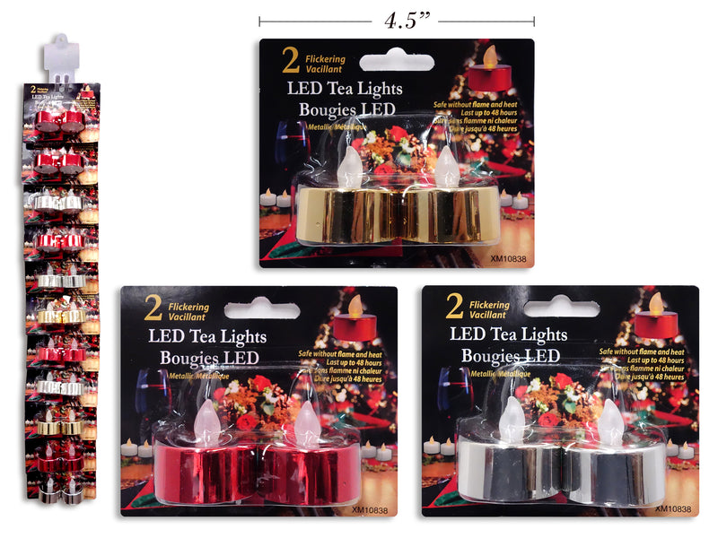 Metallic Plated Flickering LED Tea Lights 2 Pack