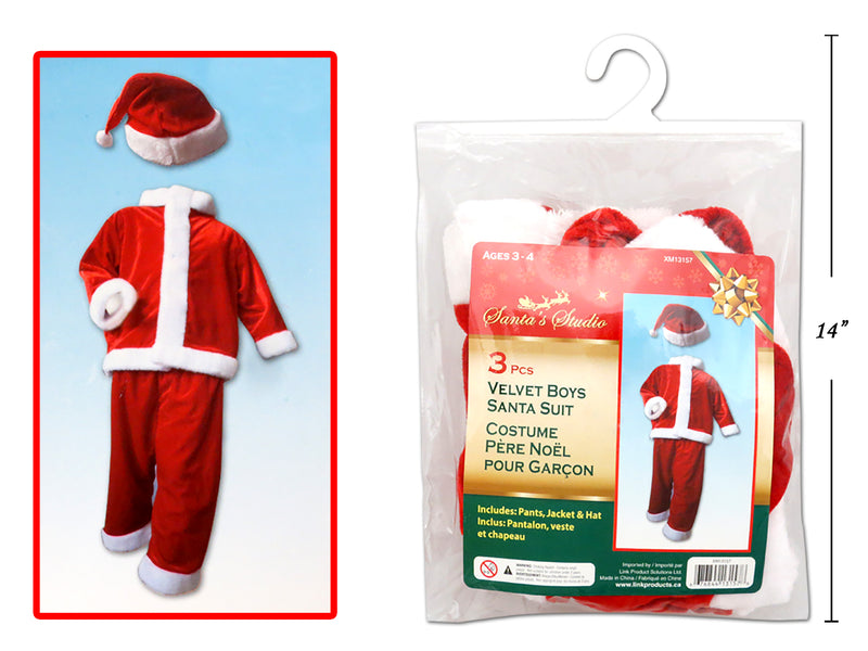 Christmas Velvet Boys Santa Suit 3 Pack
