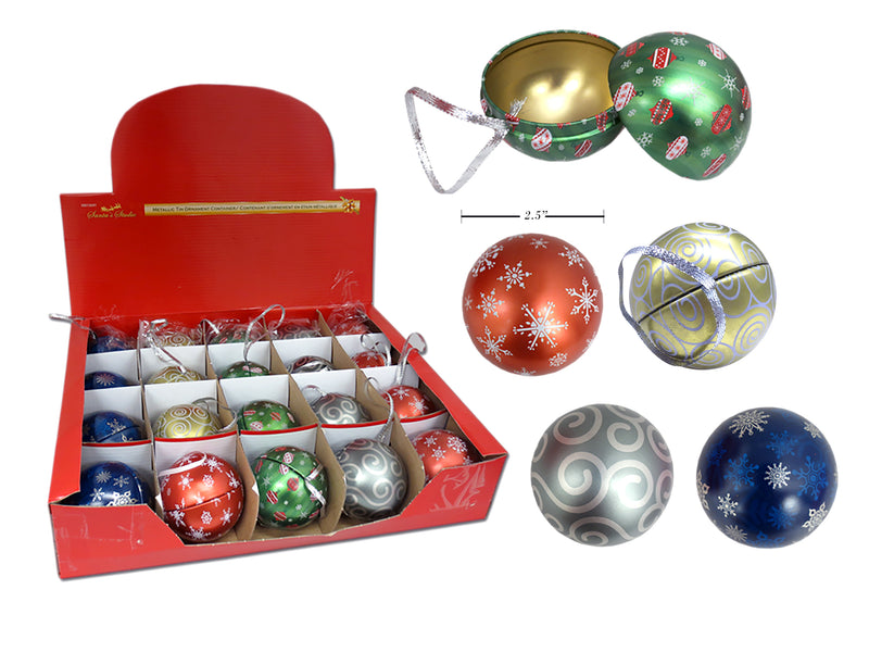 Christmas Metallic Tin Ornament Container