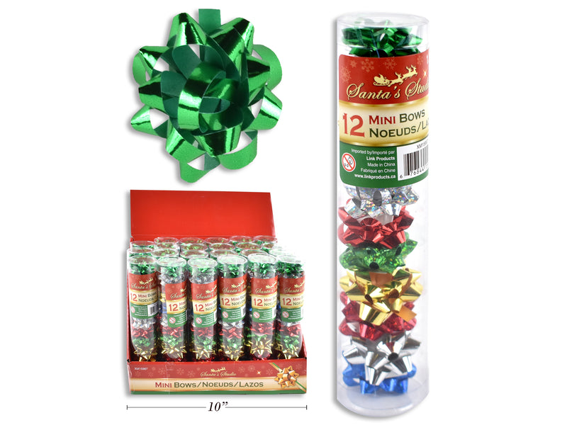 Christmas Mini Bows In PVC Tube In Display 12 Pack