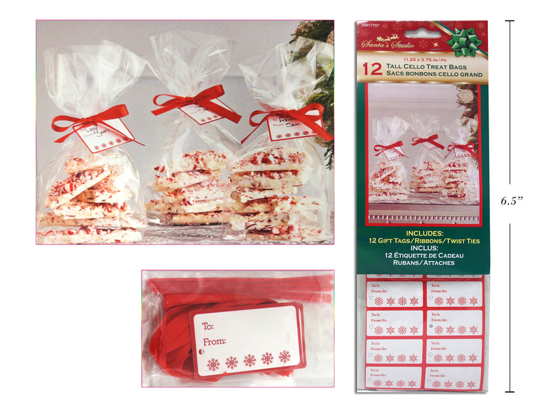 Christmas Tall Cello Treat Bags 12 Pack