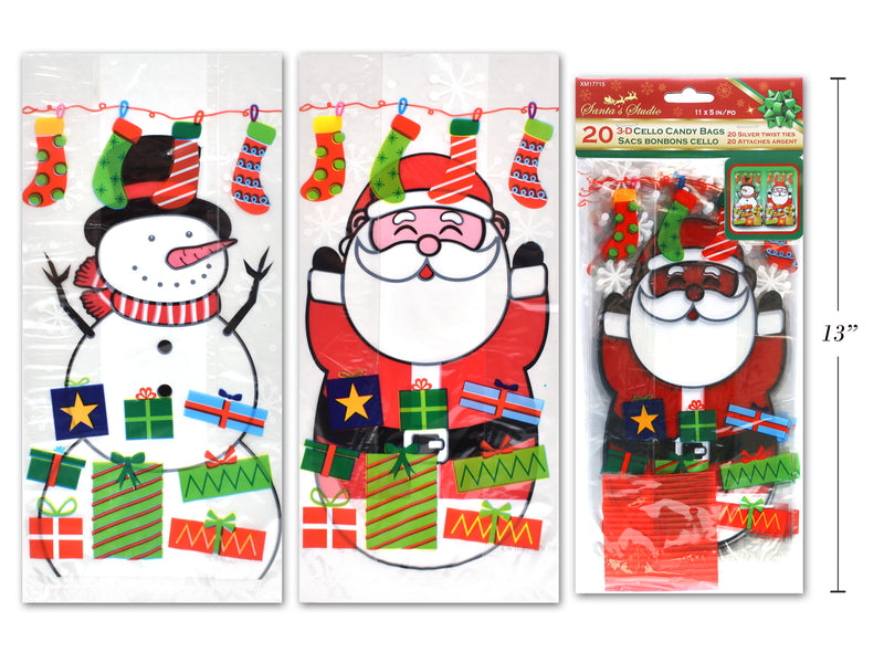 Christmas Pop Out Printed Cello Candy Bags 20 Pack