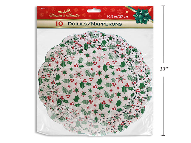 Christmas Printed Mistletoe Doilies 10 Pack