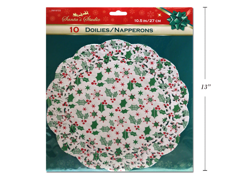 Christmas Printed Mistletoe Doilies 10 Pack