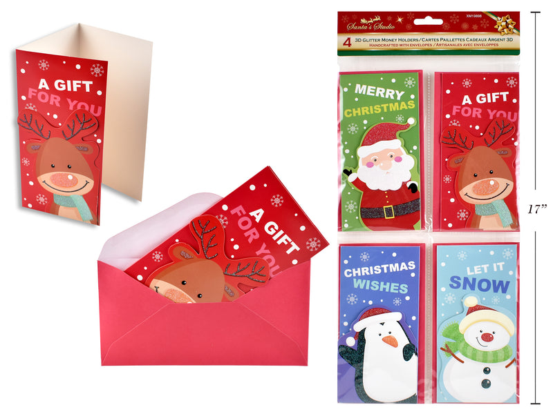 Christmas Foil Hot Stamp Tip On Money Holder Card 4 Pack