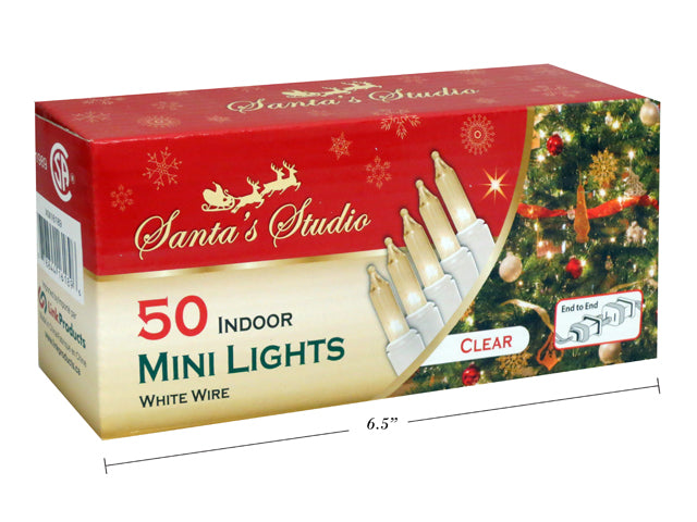 Christmas Mini Indoor Lights End To End Clear White Wire 50 Pack