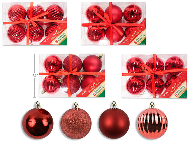 Christmas Ornament Assortment Red 6 Pack