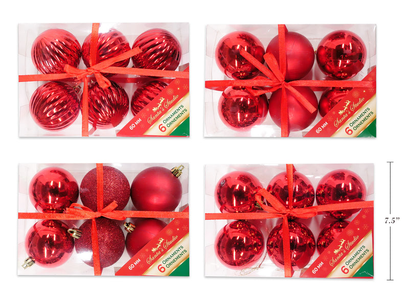 Christmas Ornament Assortment Red 6 Pack