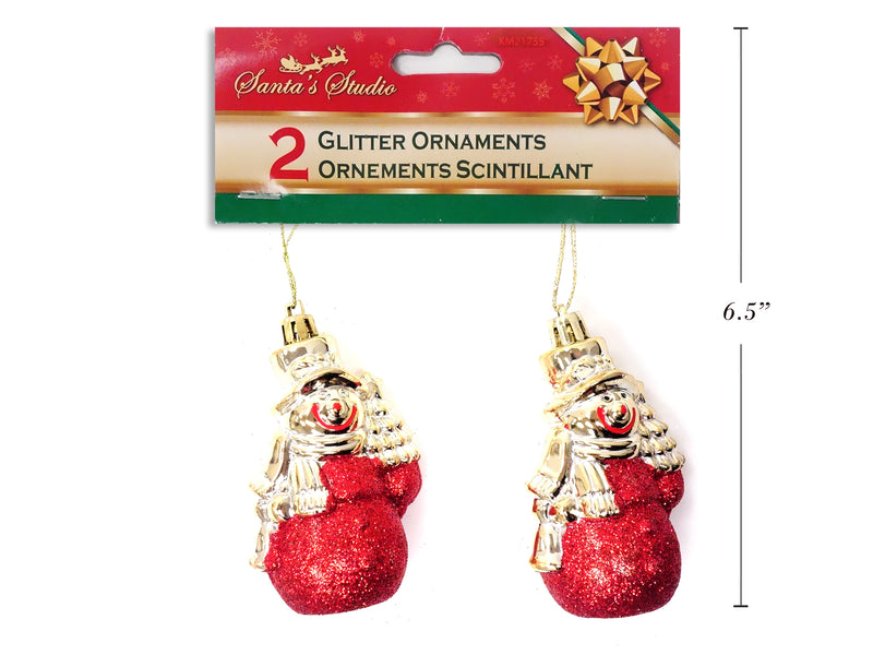 Christmas Glitter Snowman Ornament Gold 2 Pack