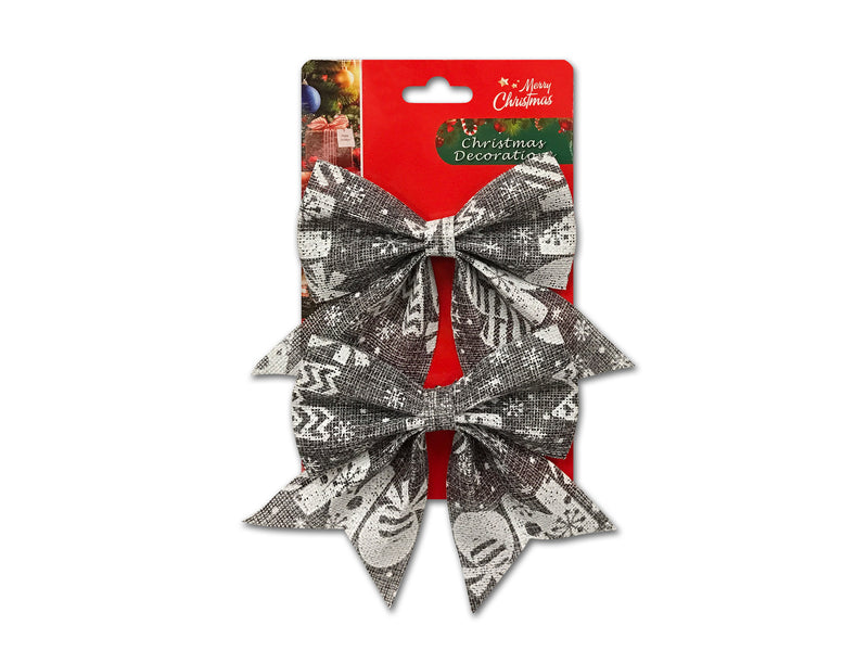 Christmas Charcoal Burlap Printed Bows