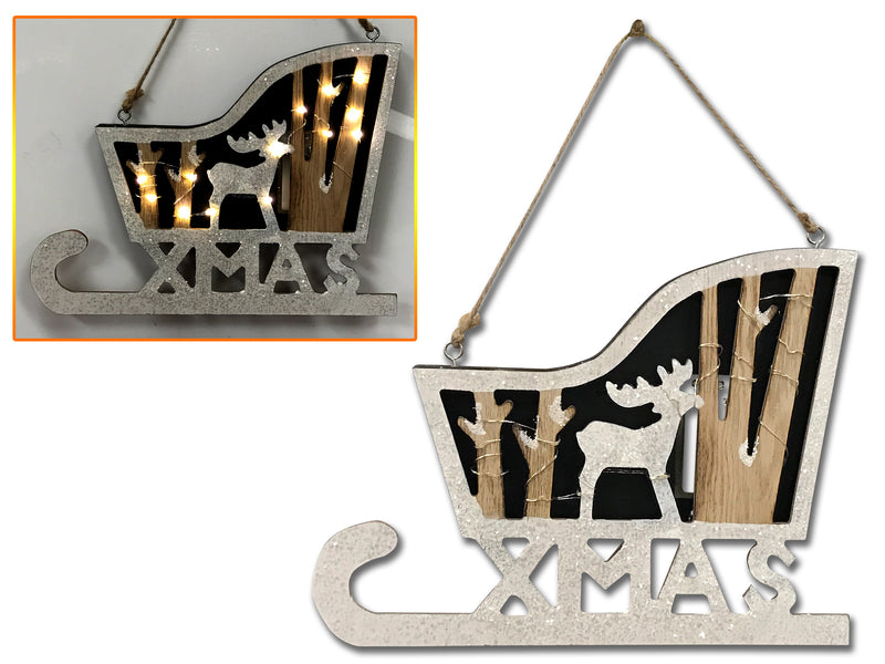 Wooden Die Cut Sleigh Hanging Decoration