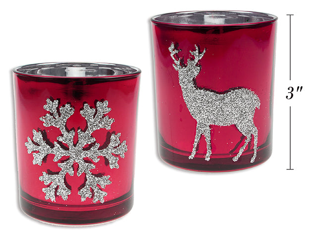 Christmas Mirrored Red Glass Candle Holder
