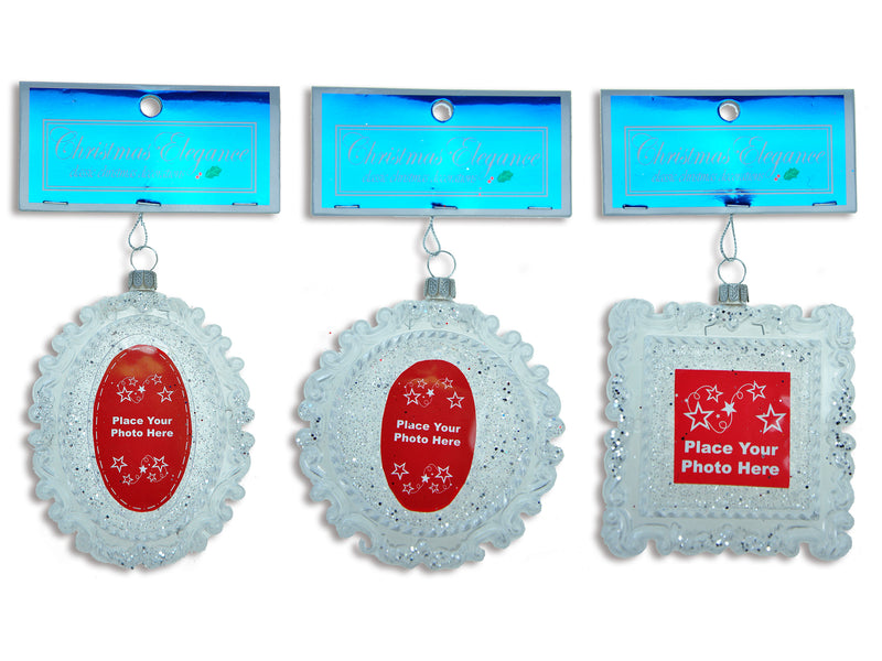 Christmas White Glitter Photo Frame Ornament