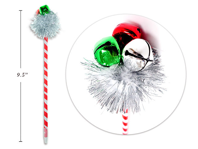 Jingle Bell Pen With Tinsel Pom Poms