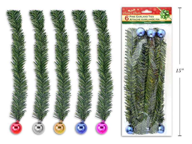 Christmas Ornament Ball Pine Wired Garland Ties 6 Pack