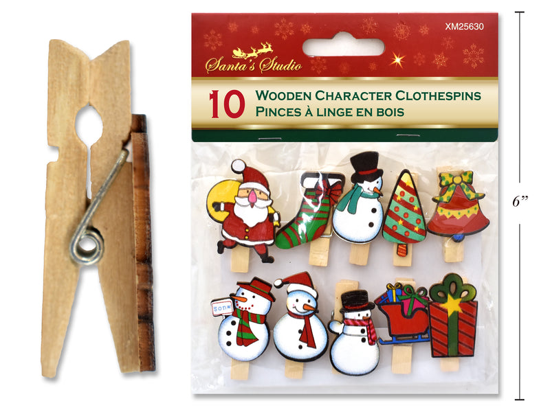 Wooden Die Cut Christmas Character Clothespins