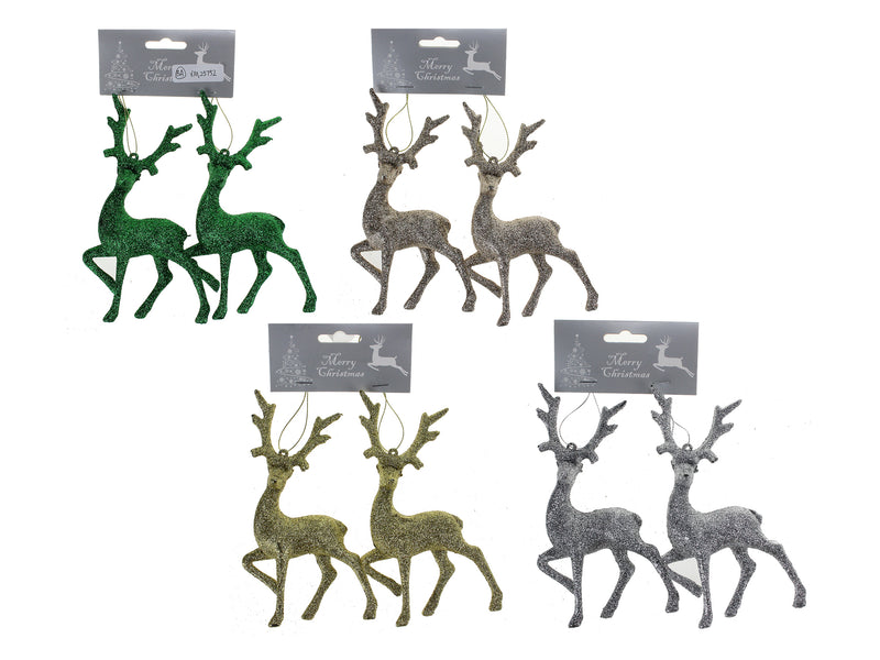 Christmas Glitter Reindeer Ornament 2 Pack