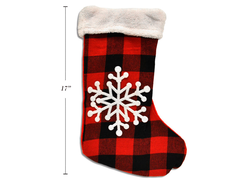Christmas Plaid Snowflake Applique Stocking