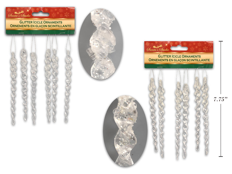 Christmas Glitter Icicle Ornament 6 Pack