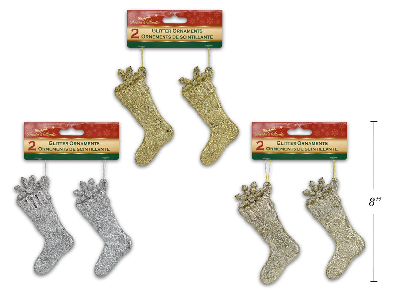 Christmas Glitter Stocking Ornament 2 Pack