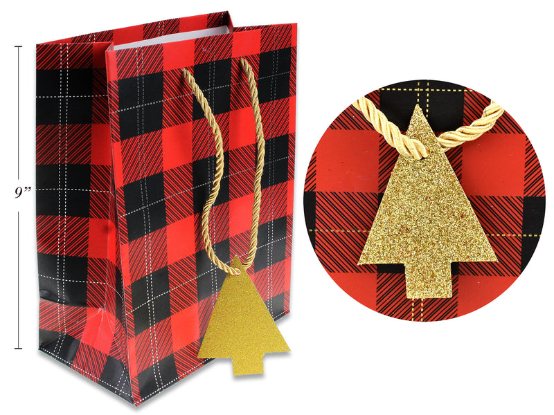 Christmas Buffalo Plaid Gold Foil Gift Bag Medium