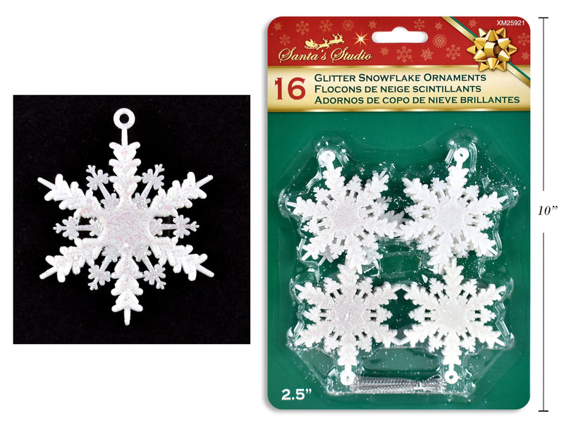 Mini Glitter Snowflake Ornaments 16 Pack