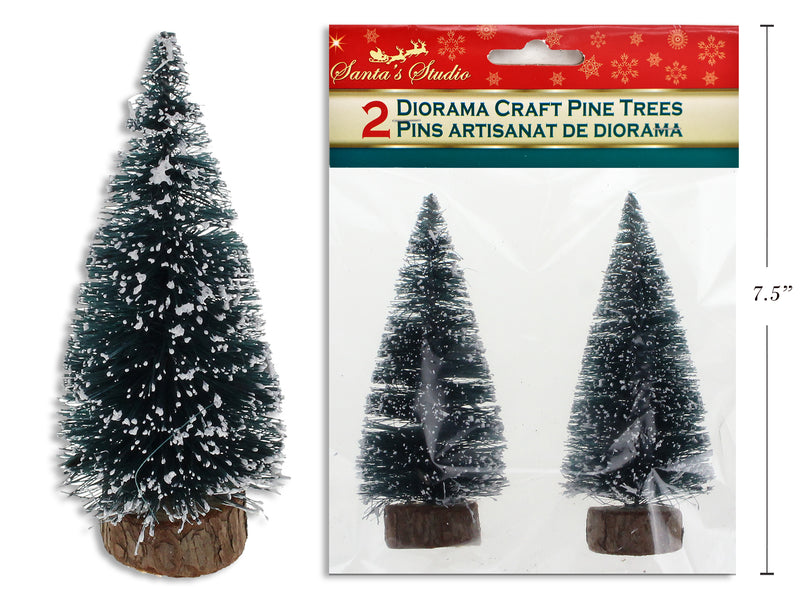 2pk 4in Christmas Diorama Scene Snow Dusted Craft Pine Tree. Pbh.