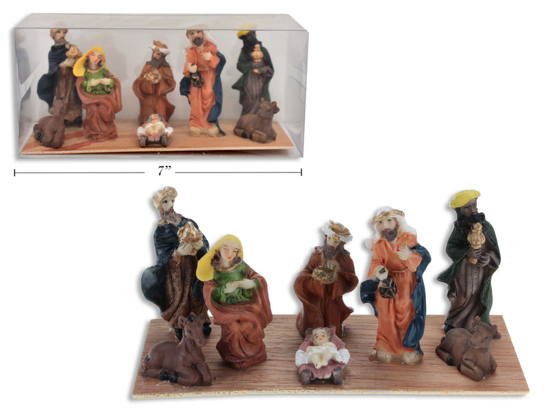 Christmas Porcelain Nativity Characters On Wood Platform Set Of 8