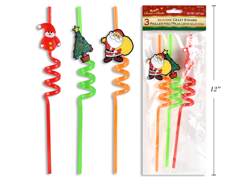 Christmas Silicone Tip On Crazy Straws 3 Pack