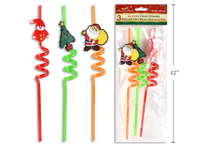 Christmas Silicone Tip On Crazy Straws 3 Pack