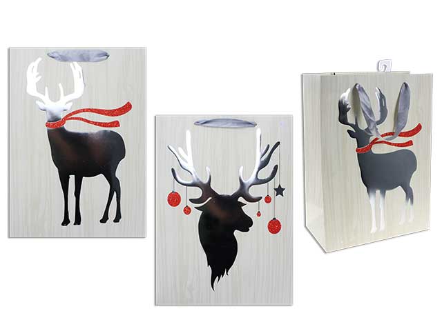 Christmas Matte Hot Stamp Reindeer Wood Grain Gift Bag