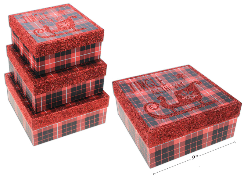 Christmas Red Plaid Square Gift Box Large