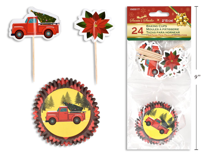 Christmas Vintage Car Baking Cups 48 Pack