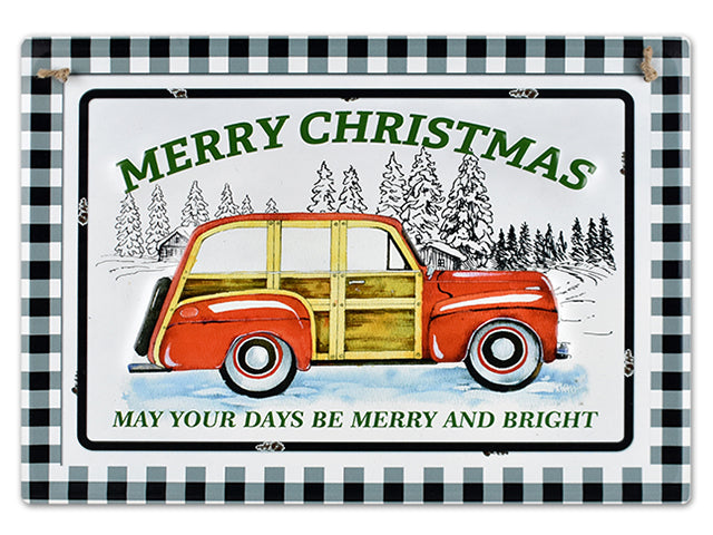 Christmas Embossed Metal Old Fashion Signs Christmas Truck