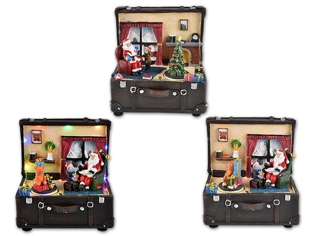 Light Up Polyresin Musical Santas Room Suitcase